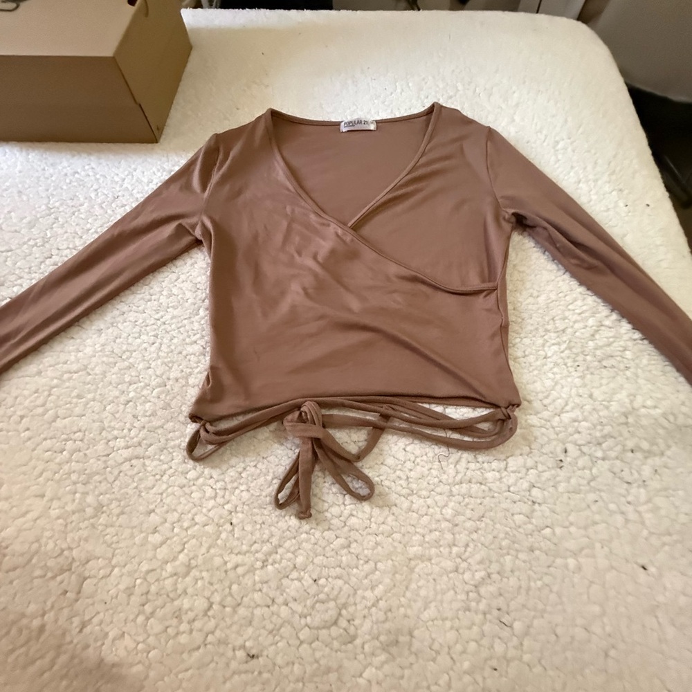 Chic Wrap-Style Brown Blouse